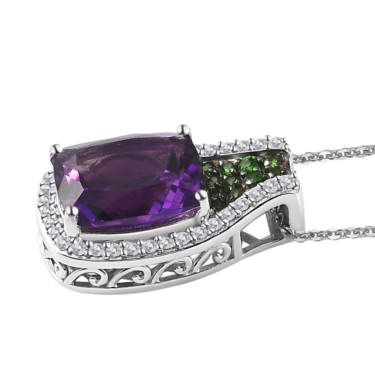 Moroccan Amethyst and Multi Gemstone Pendant Necklace 20 Inches in Platinum Over Sterling Silver 6.00 ctw image number 3