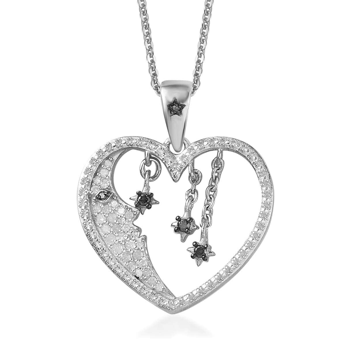 GP Celestial Dream Collection Blue and White Diamond Heart Pendant Necklace 20 Inches in Platinum Over Sterling Silver 0.25 ctw image number 0