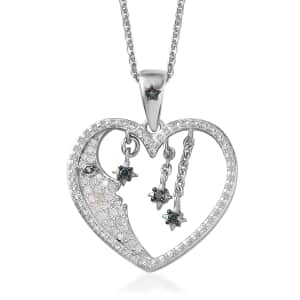 GP Celestial Dream Collection Blue and White Diamond Heart Pendant Necklace 20 Inches in Platinum Over Sterling Silver 0.25 ctw