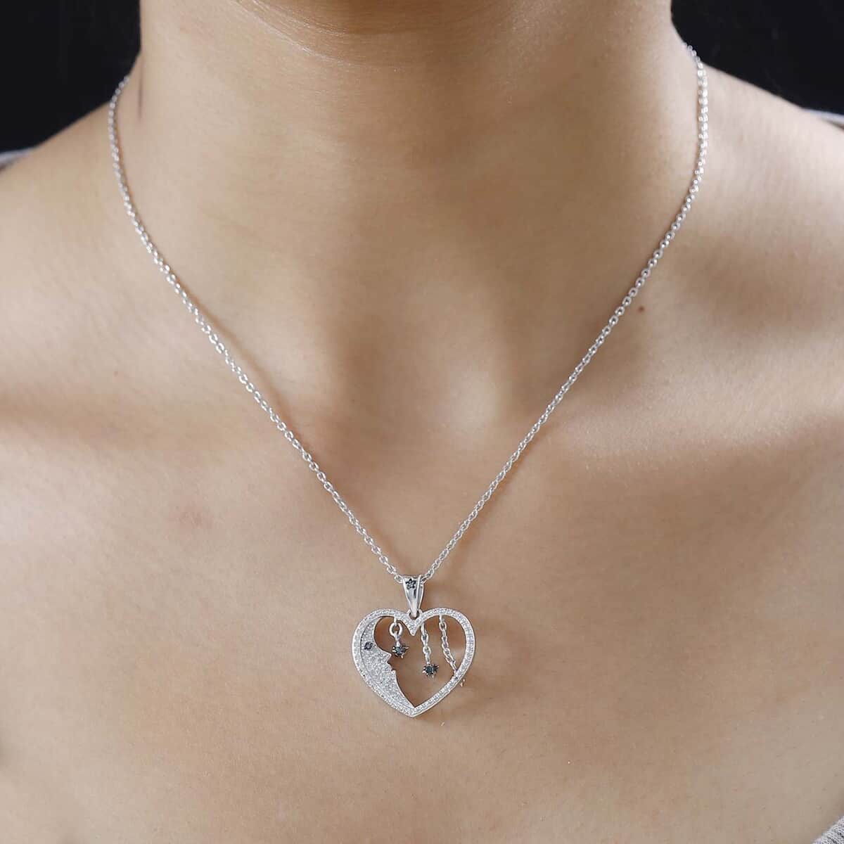 GP Celestial Dream Collection Blue and White Diamond Heart Pendant Necklace 20 Inches in Platinum Over Sterling Silver 0.25 ctw image number 2