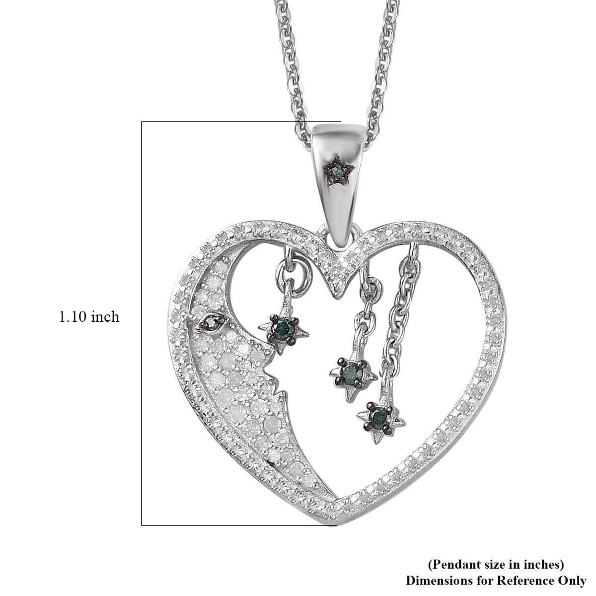 GP Celestial Dream Collection Blue and White Diamond Heart Pendant Necklace 20 Inches in Platinum Over Sterling Silver 0.25 ctw image number 5