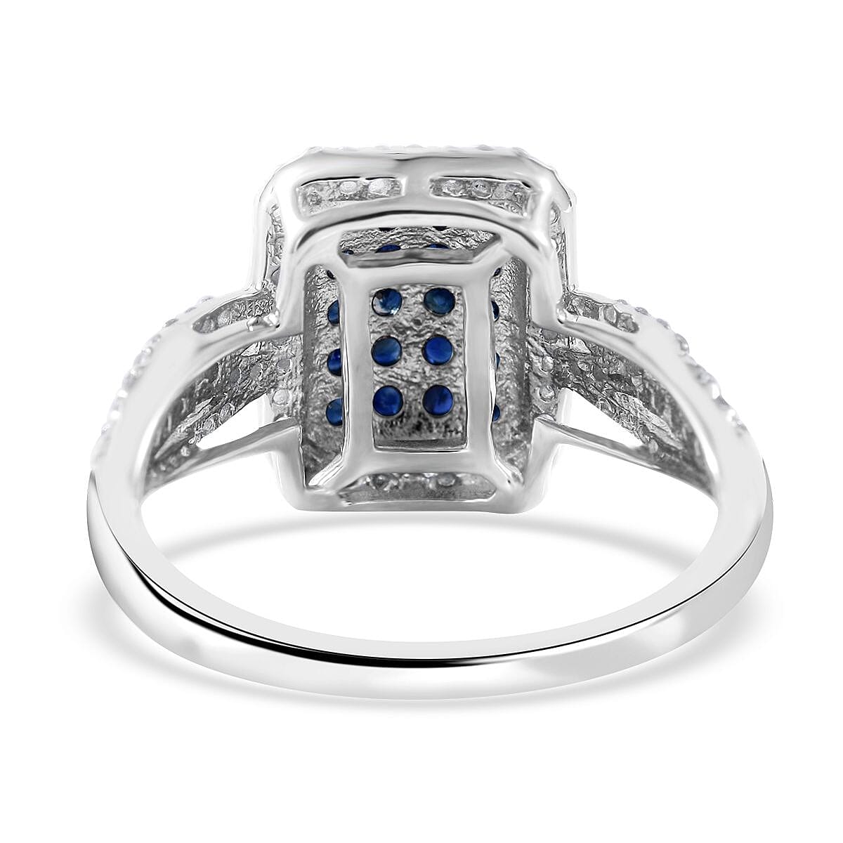 Kanchanaburi Blue Sapphire and White Zircon Octagon Shape Ring (Size 8.0) and Pendant in Platinum Over Sterling Silver 2.00 ctw image number 3