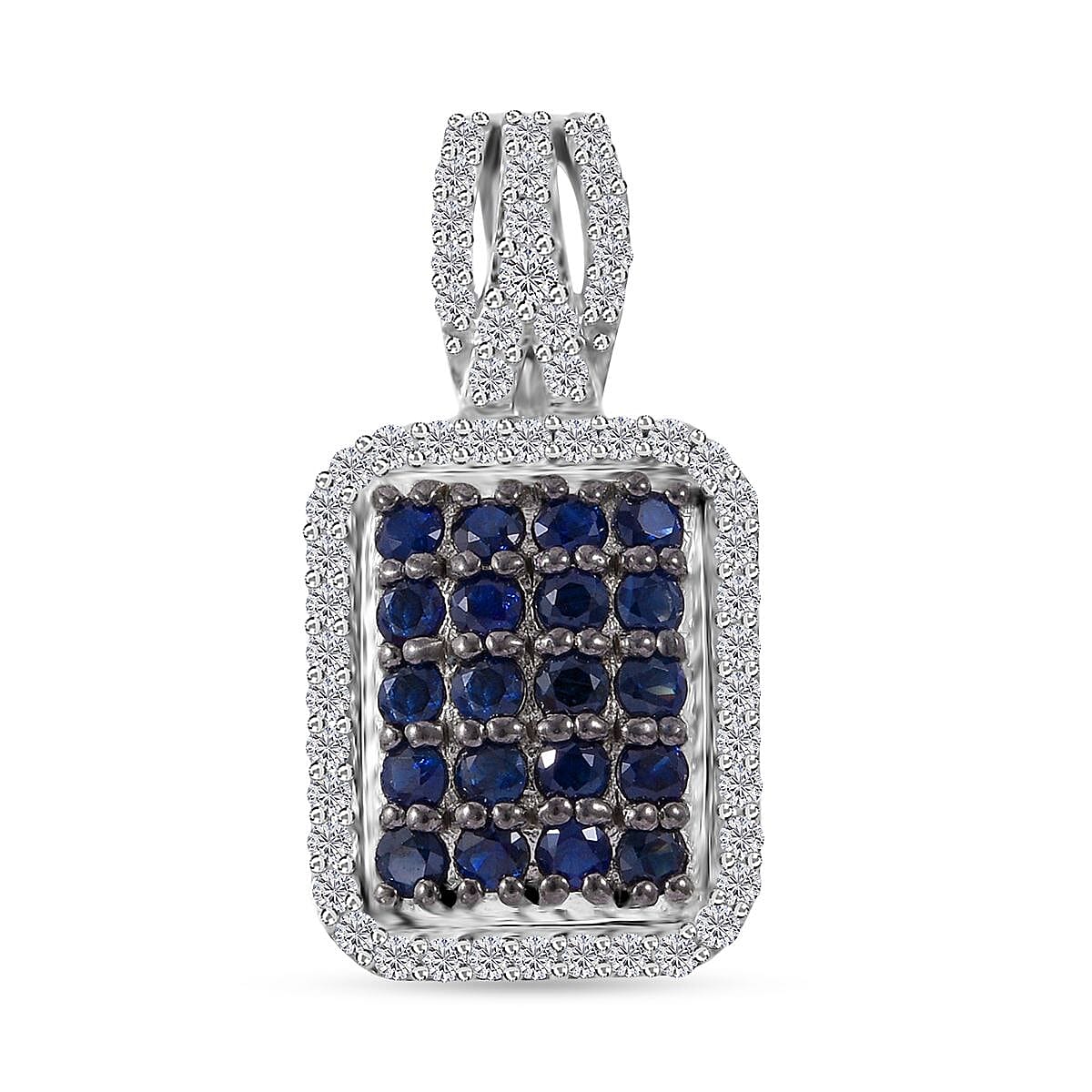 Kanchanaburi Blue Sapphire and White Zircon Octagon Shape Ring (Size 10.0) and Pendant in Platinum Over Sterling Silver 2.00 ctw image number 2