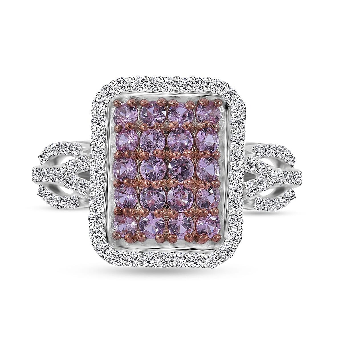 Madagascar Pink Sapphire and White Zircon Octagon Shape Ring (Size 8.0) and Pendant in Platinum Over Sterling Silver 2.25 ctw image number 1