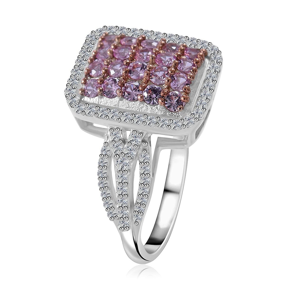 Madagascar Pink Sapphire and White Zircon Octagon Shape Ring (Size 8.0) and Pendant in Platinum Over Sterling Silver 2.25 ctw image number 2