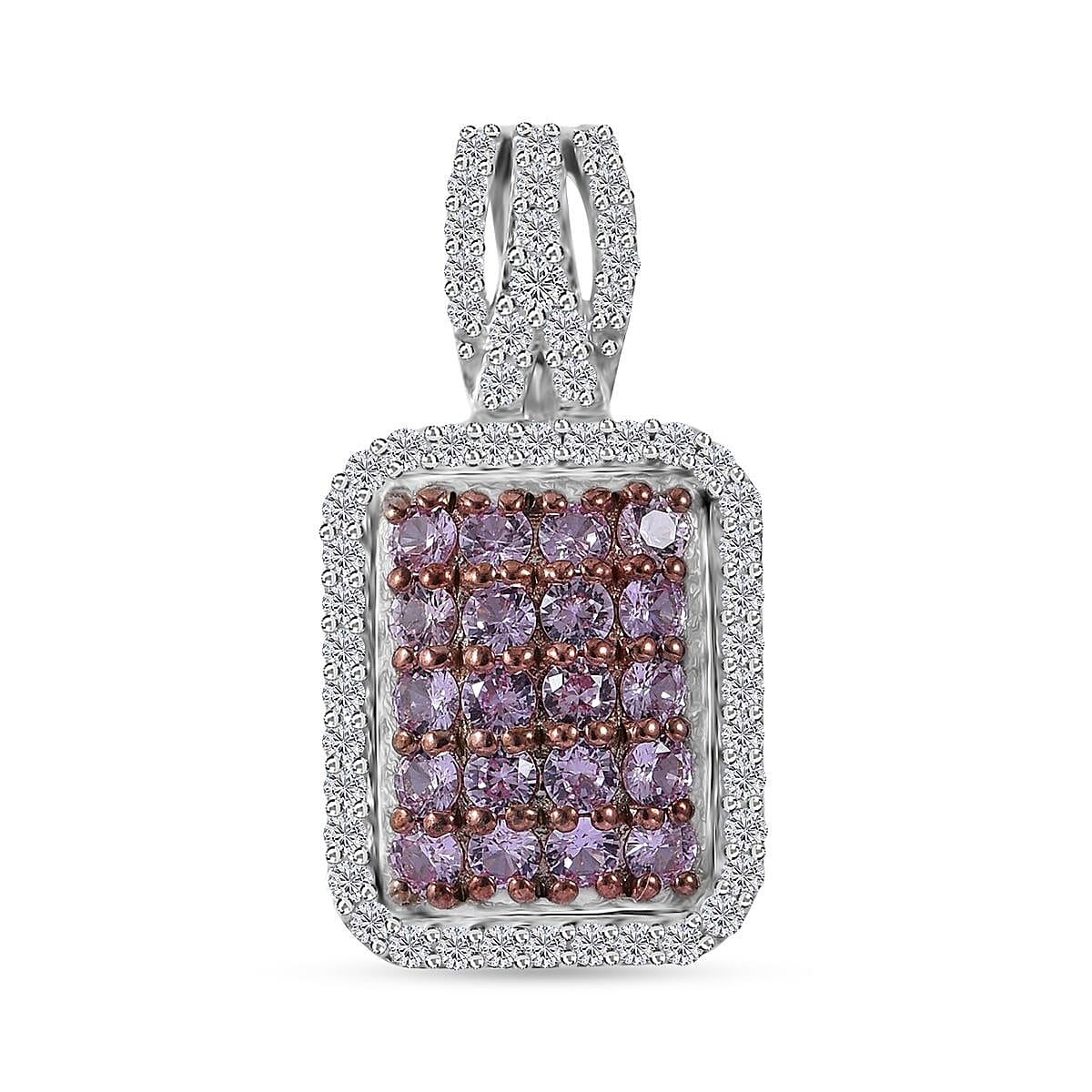 Madagascar Pink Sapphire and White Zircon Octagon Shape Ring (Size 8.0) and Pendant in Platinum Over Sterling Silver 2.25 ctw image number 4