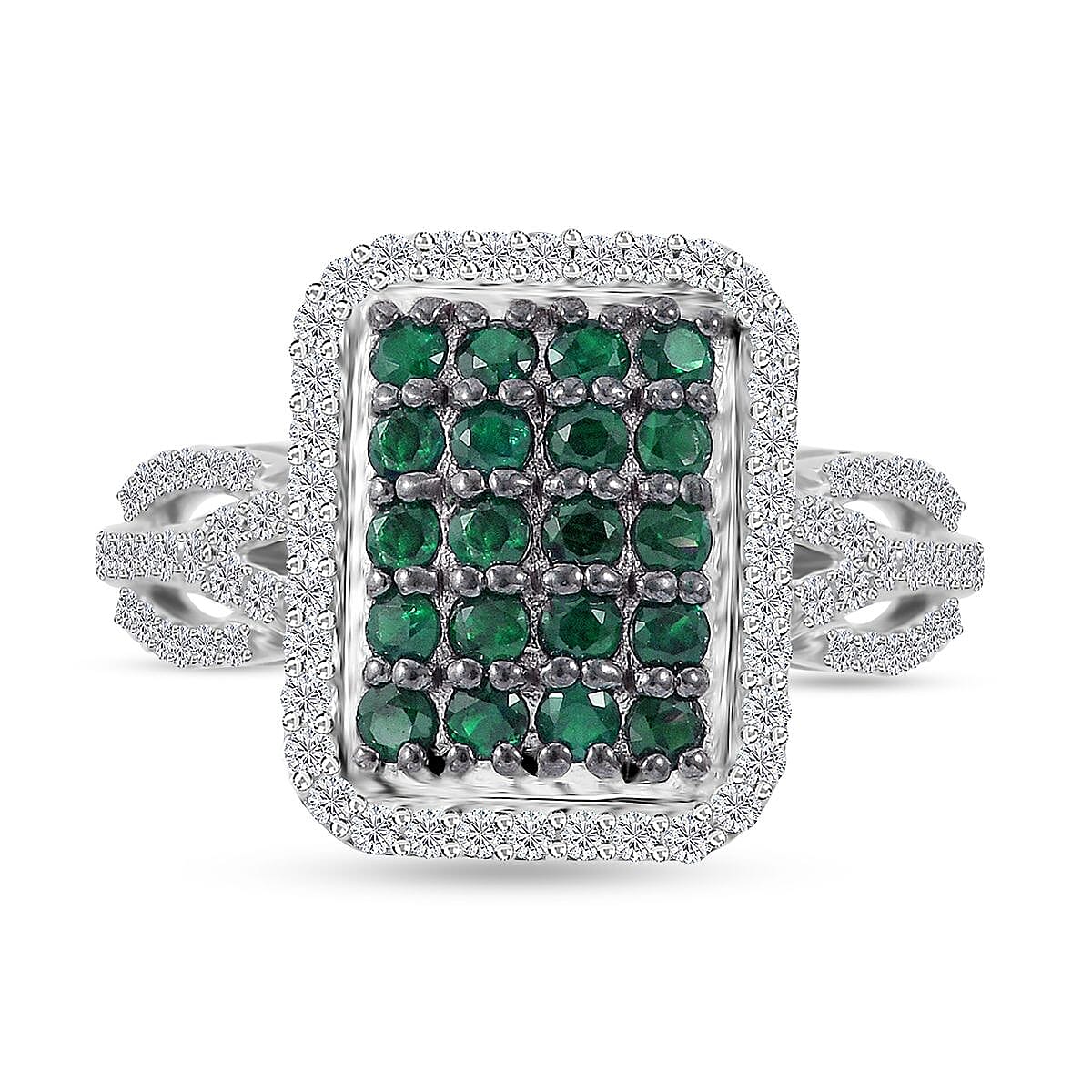 Kagem Zambian Emerald and White Zircon Octagon Shape Ring (Size 7.0) and Pendant in Platinum Over Sterling Silver 2.00 ctw image number 1