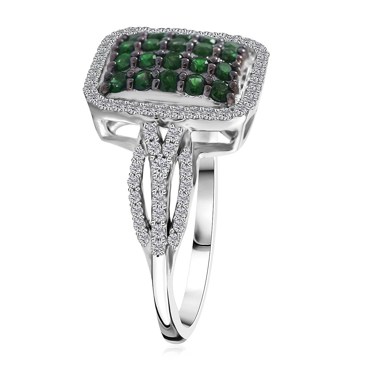 Kagem Zambian Emerald and White Zircon Octagon Shape Ring (Size 7.0) and Pendant in Platinum Over Sterling Silver 2.00 ctw image number 2