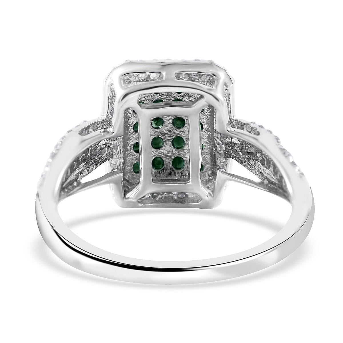 Kagem Zambian Emerald and White Zircon Octagon Shape Ring (Size 7.0) and Pendant in Platinum Over Sterling Silver 2.00 ctw image number 3