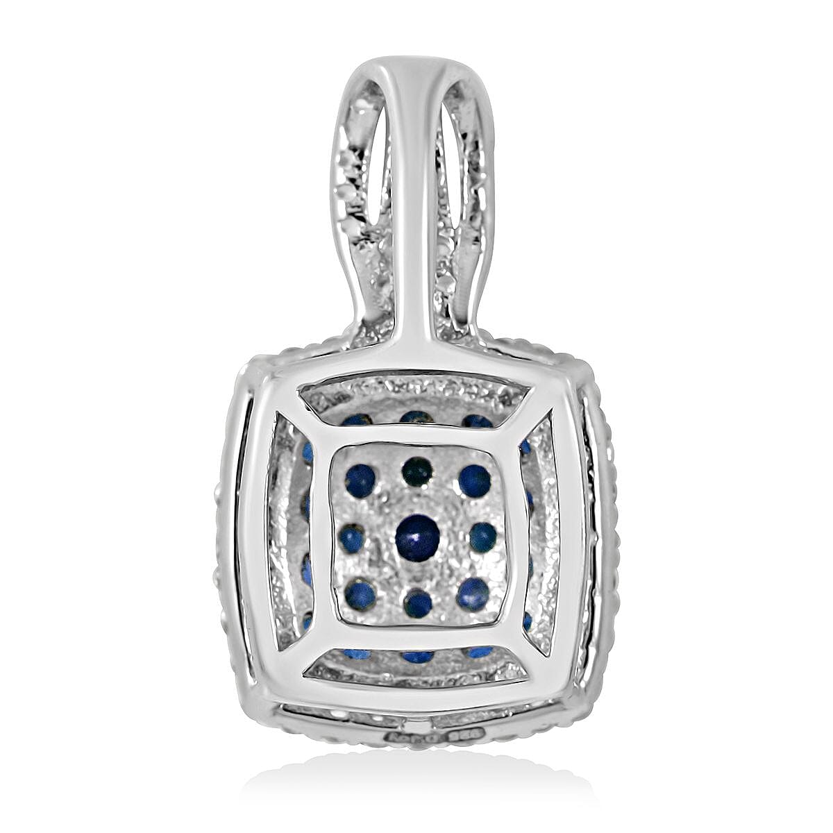Kanchanburi Blue Sapphire and White Zircon Cushion Shape Ring (Size 6.0) and Pendant in Platinum Over Sterling Silver 2.25 ctw