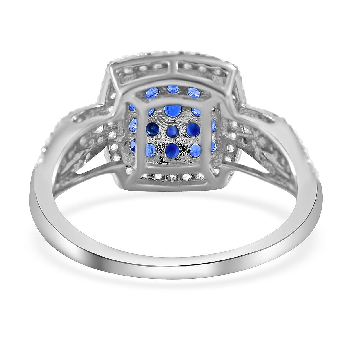 Kanchanaburi Blue Sapphire and White Zircon Cushion Shape Ring (Size 7.0) and Pendant in Platinum Over Sterling Silver 2.25 ctw image number 1
