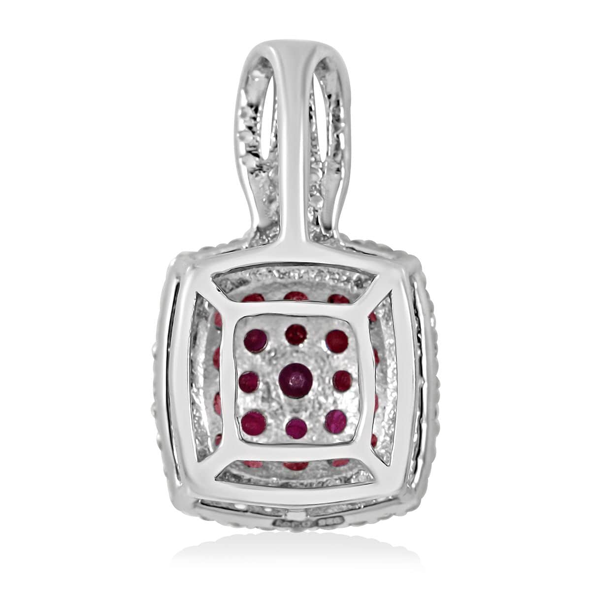 Mozambique Ruby and White Zircon Cushion Shape Ring (Size 6.0) and Pendant in Platinum Over Sterling Silver 2.25 ctw image number 5