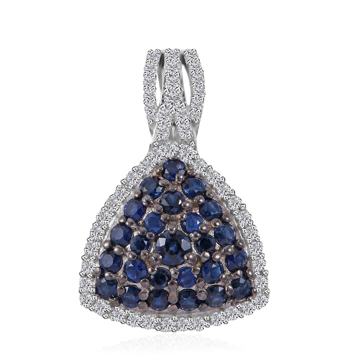 Kanchanaburi Blue Sapphire and White Zircon Trillion Shape Ring (Size 6.0) and Pendant in Platinum Over Sterling Silver 2.50 ctw image number 3
