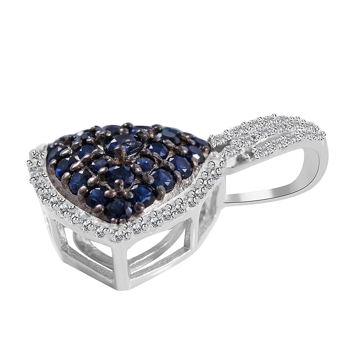 Kanchanaburi Blue Sapphire and White Zircon Trillion Shape Ring (Size 6.0) and Pendant in Platinum Over Sterling Silver 2.50 ctw