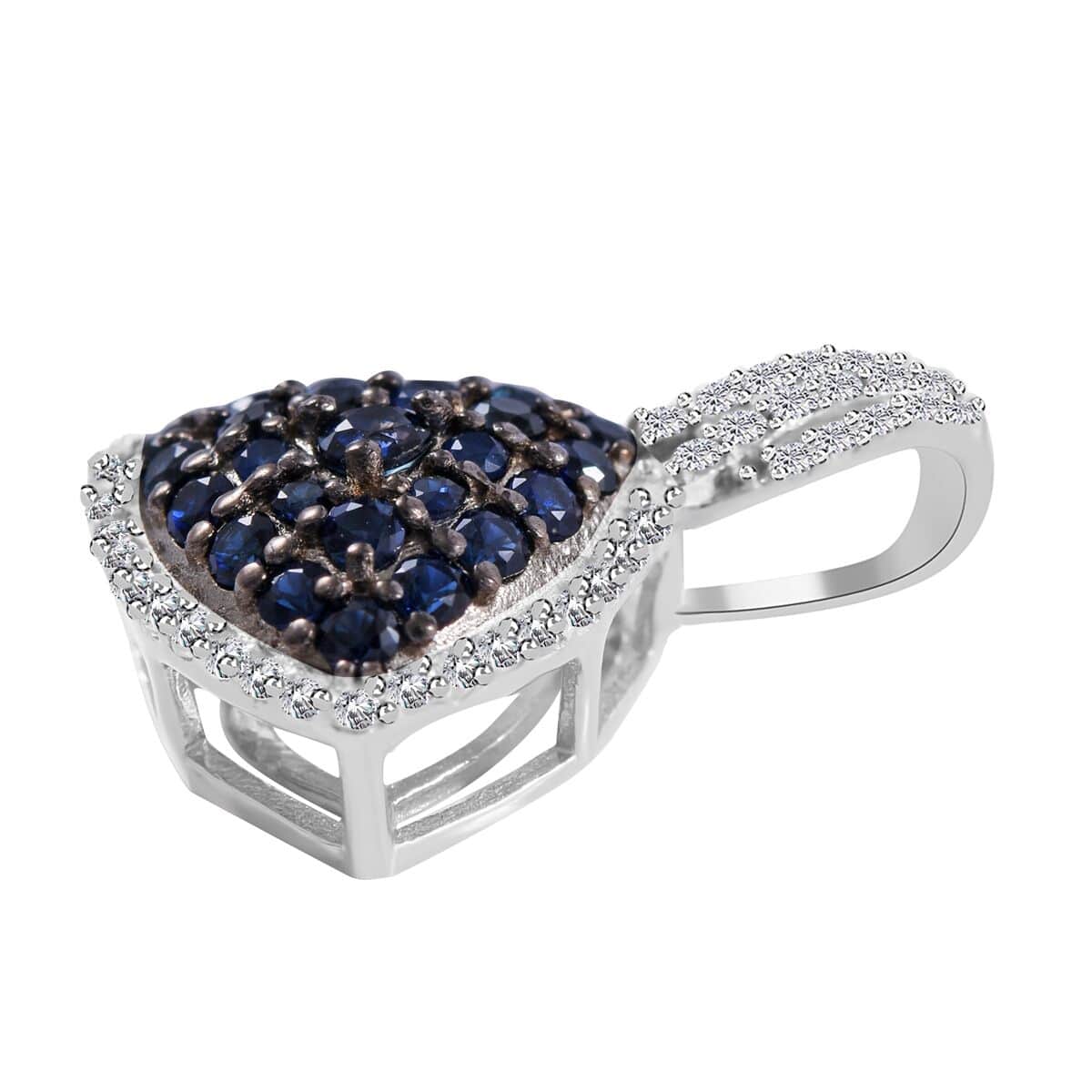 Kanchanaburi Blue Sapphire and White Zircon Trillion Shape Ring (Size 6.0) and Pendant in Platinum Over Sterling Silver 2.50 ctw image number 4