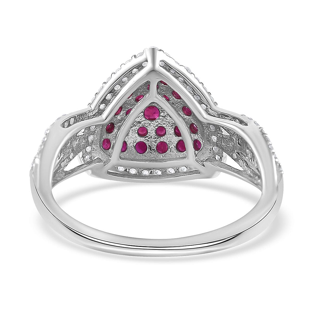 Mozambique Ruby and White Zircon Trillion Shape Ring (Size 6.0) and Pendant in Platinum Over Sterling Silver 2.35 ctw image number 3