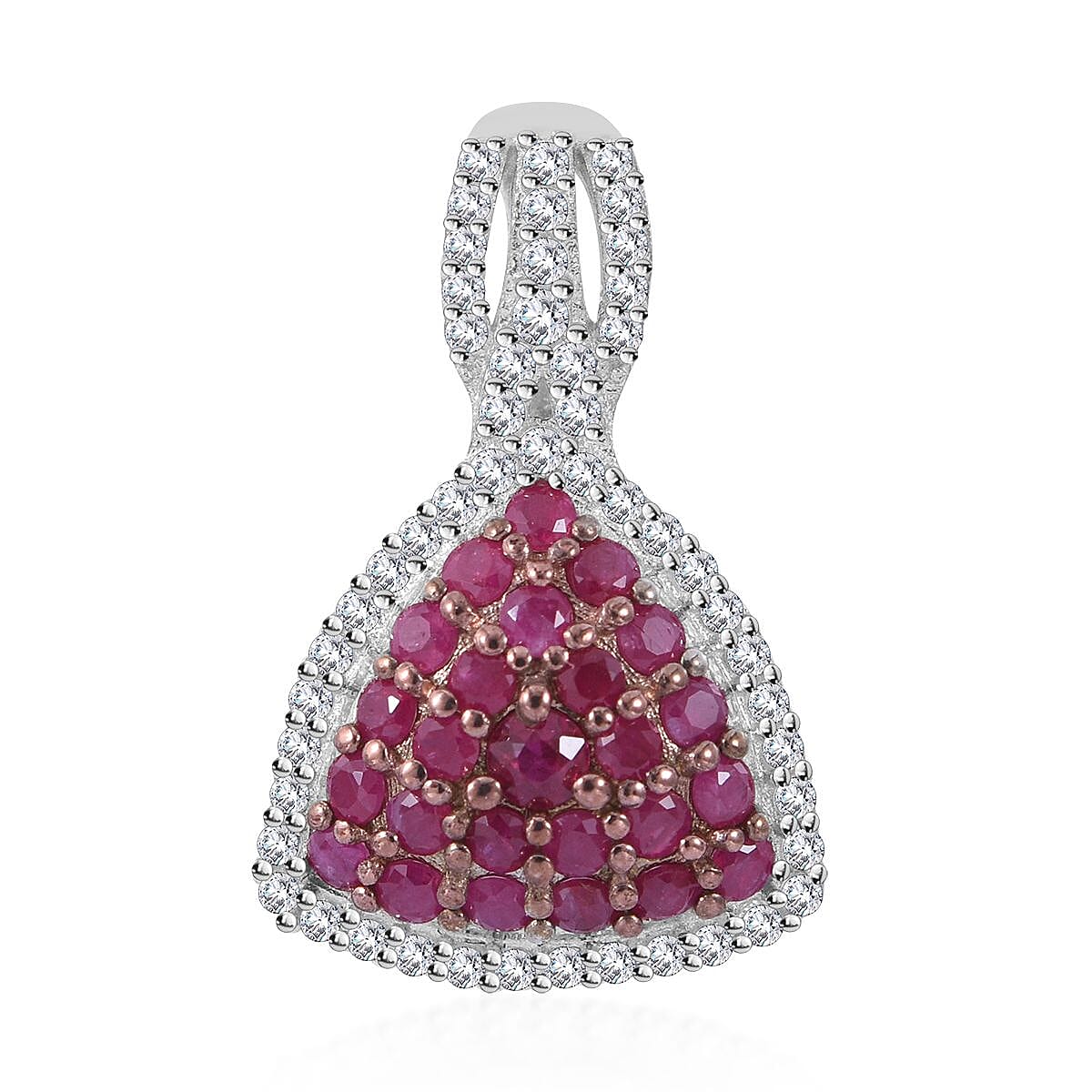 Mozambique Ruby and White Zircon Trillion Shape Ring (Size 6.0) and Pendant in Platinum Over Sterling Silver 2.35 ctw image number 4