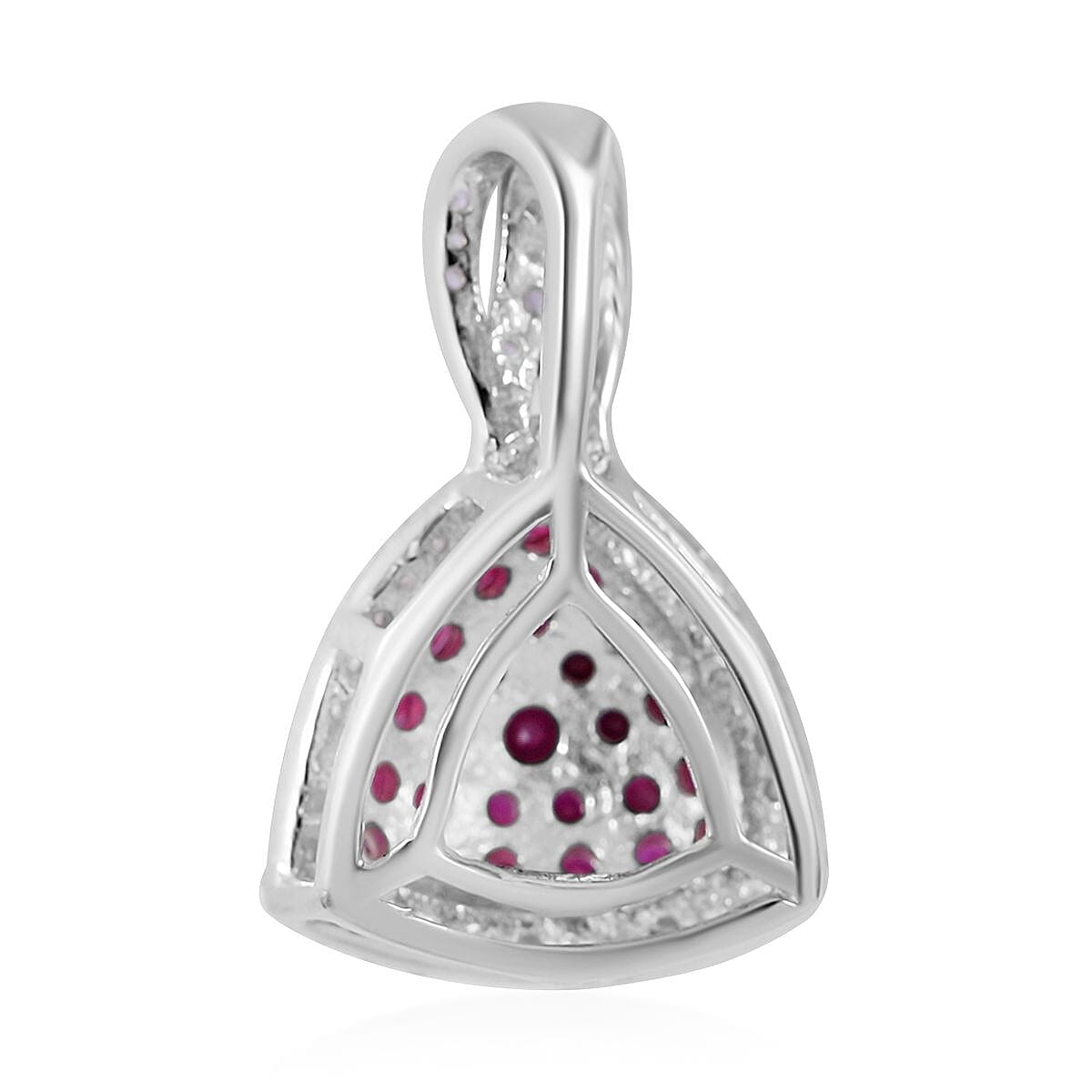 Mozambique Ruby and White Zircon Trillion Shape Ring (Size 6.0) and Pendant in Platinum Over Sterling Silver 2.35 ctw image number 6