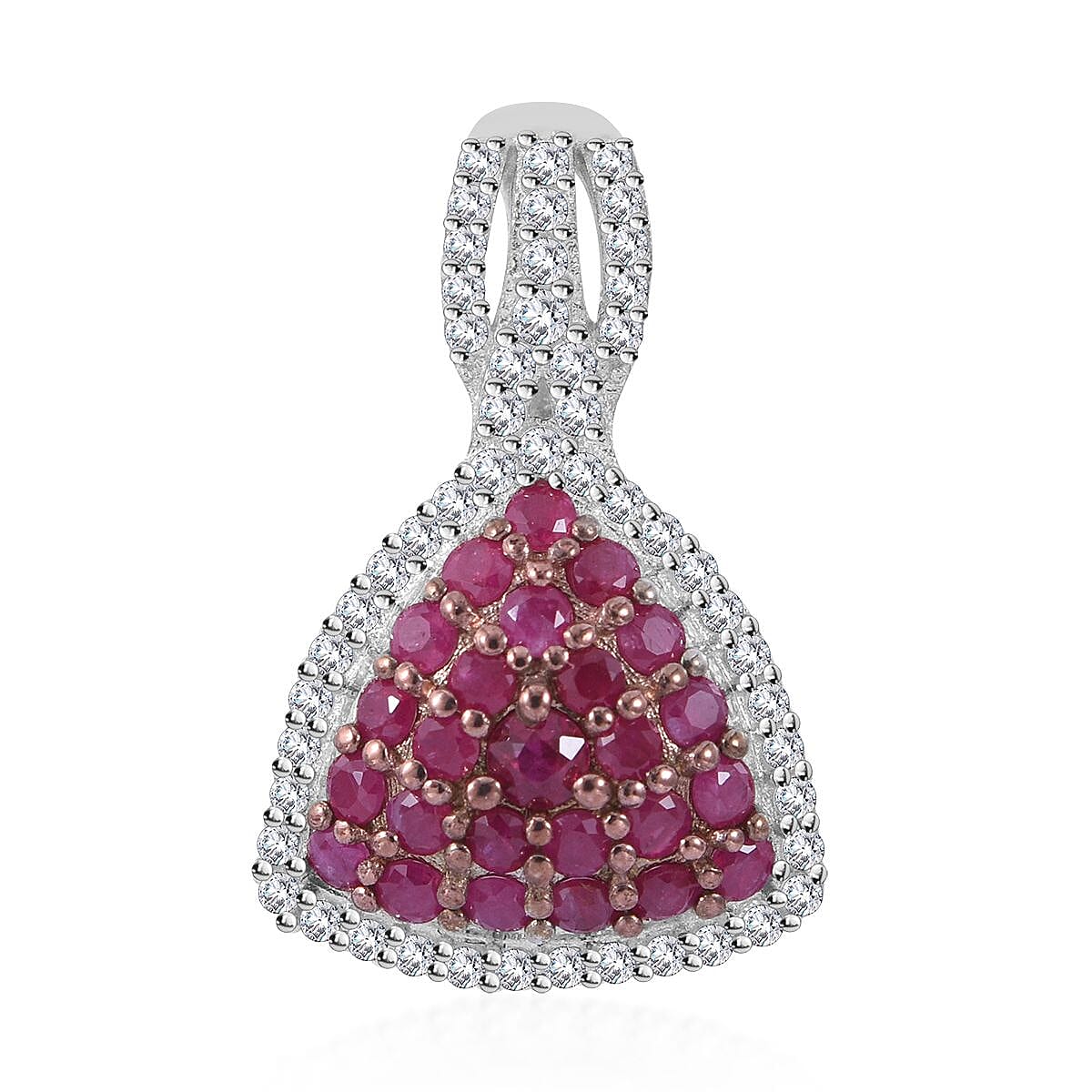 Mozambique Ruby and White Zircon Trillion Shape Ring (Size 9.0) and Pendant in Platinum Over Sterling Silver 2.35 ctw image number 2