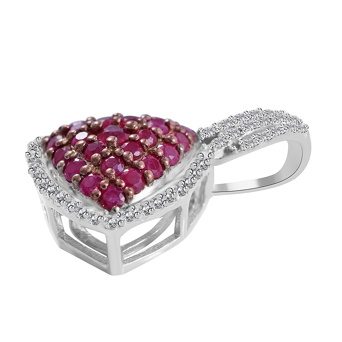 Mozambique Ruby and White Zircon Trillion Shape Ring (Size 9.0) and Pendant in Platinum Over Sterling Silver 2.35 ctw image number 3