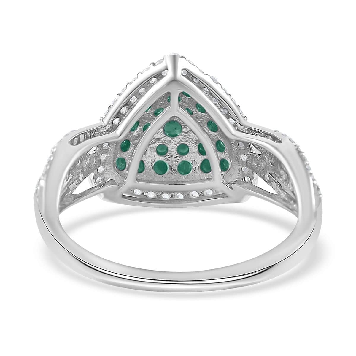 Kagem Zambian Emerald and White Zircon Trillion Shape Ring (Size 6.0) and Pendant in Platinum Over Sterling Silver 2.15 ctw image number 2