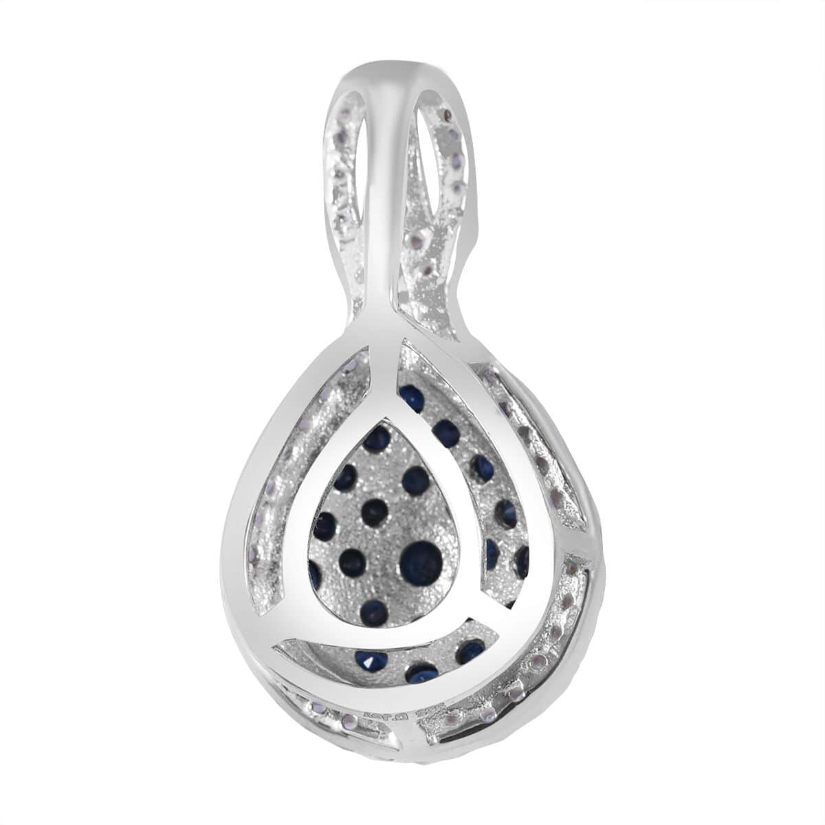 Kanchanaburi Blue Sapphire and White Zircon Pear Shape Ring (Size 7.0) and Pendant in Platinum Over Sterling Silver 2.00 ctw image number 3