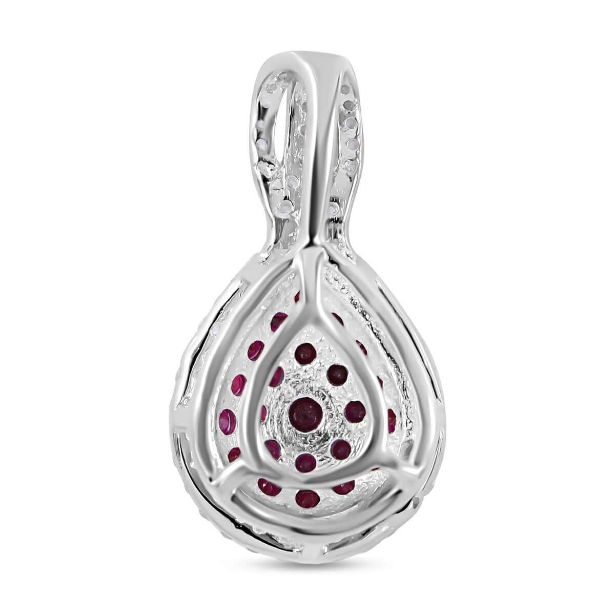 Mozambique Ruby and White Zircon Pear Shape Ring (Size 6.0) and Pendant in Platinum Over Sterling Silver 2.20 ctw image number 4