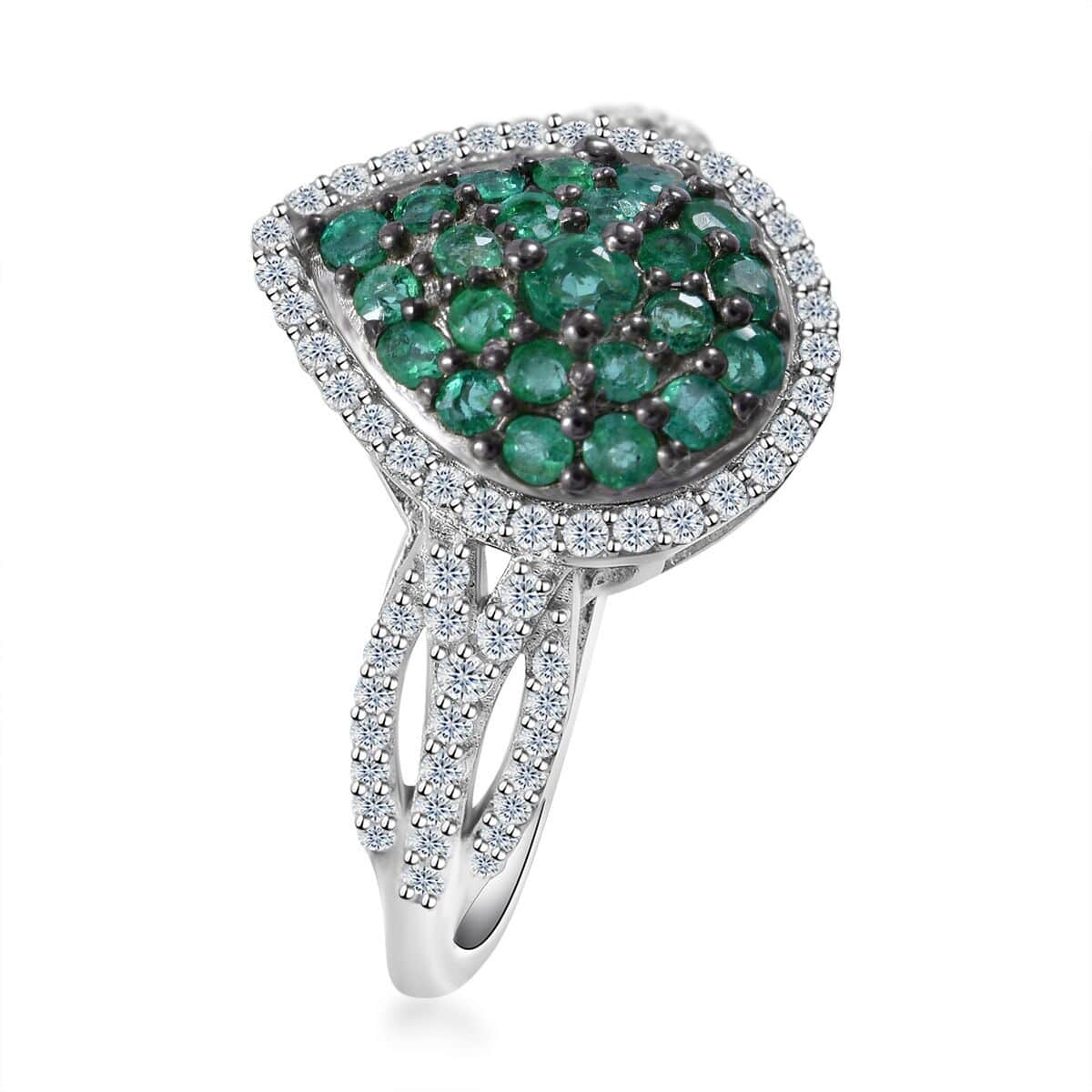 Kagem Zambian Emerald and White Zircon Pear Shape Ring (Size 7.0) and Pendant in Platinum Over Sterling Silver 2.30 ctw image number 3