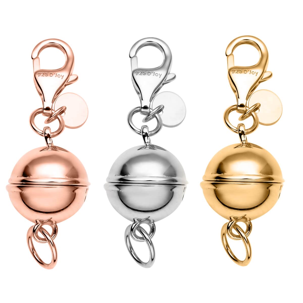 Set of 3 14K Yellow Gold, Rose Gold and Rhodium Over Sterling Silver Magnetic Lock with Lobster Clasp 7.40 Grams image number 0