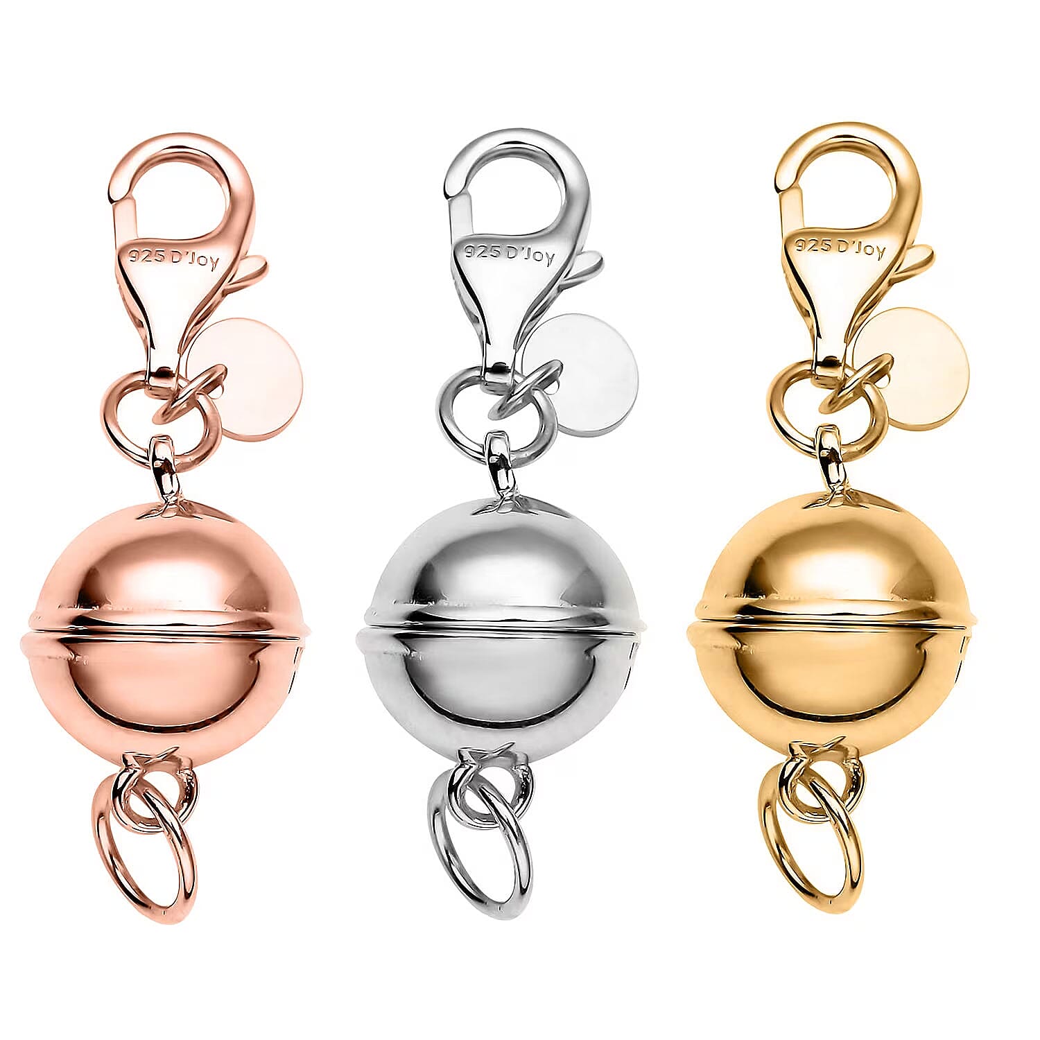 Set of 3 Magnetic Lock with Lobster Clasp in 14K Yellow Gold, Rose Gold and Rhodium Over Sterling Silver 7.40 Grams