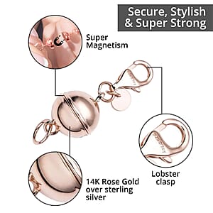 D'Joy Set of 3 Magnetic Lock (Round) with Lobster Clasp in 14K Yellow Gold, Rose Gold and Rhodium Over Sterling Silver 7.40 Grams