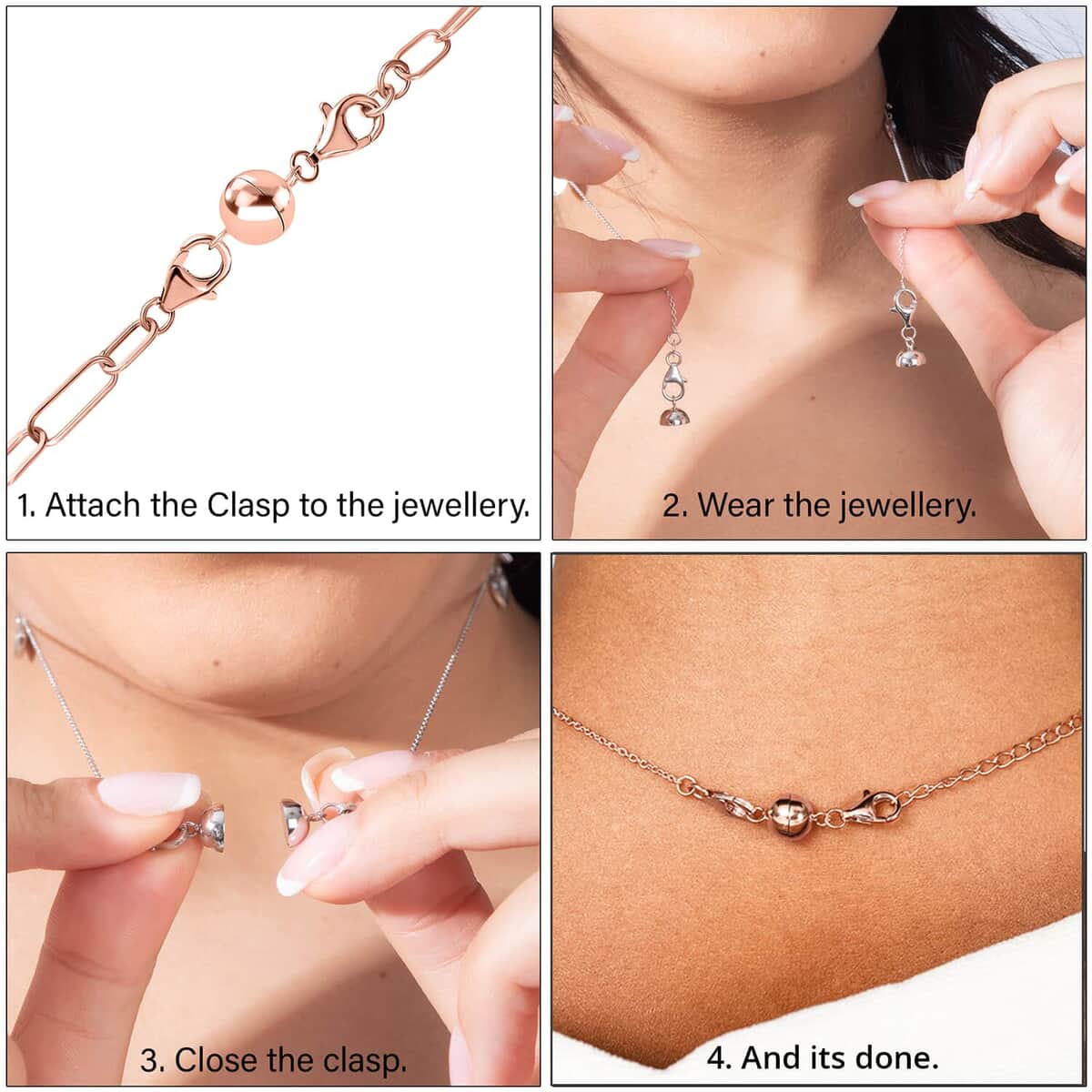 Set of 3 14K Yellow Gold, Rose Gold and Rhodium Over Sterling Silver Magnetic Lock with Lobster Clasp 7.40 Grams image number 3