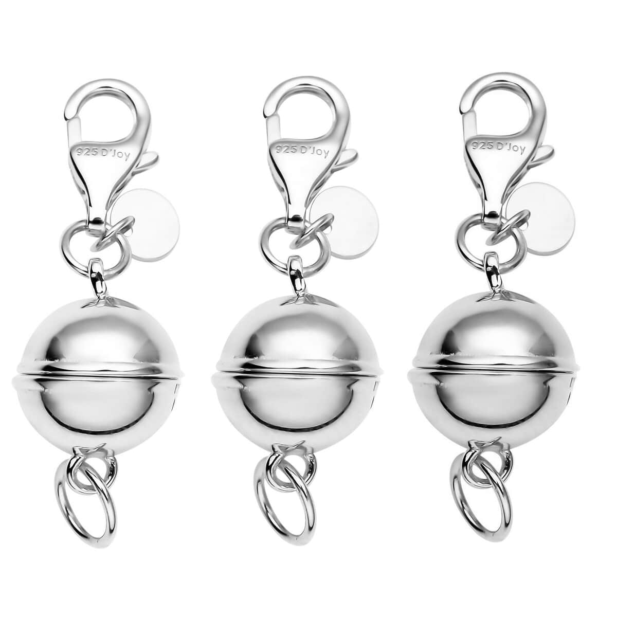 Set of 3, 9mm Round Magnetic Lock with Lobster Clasp in Rhodium Over Sterling Silver 7.40 Grams image number 0