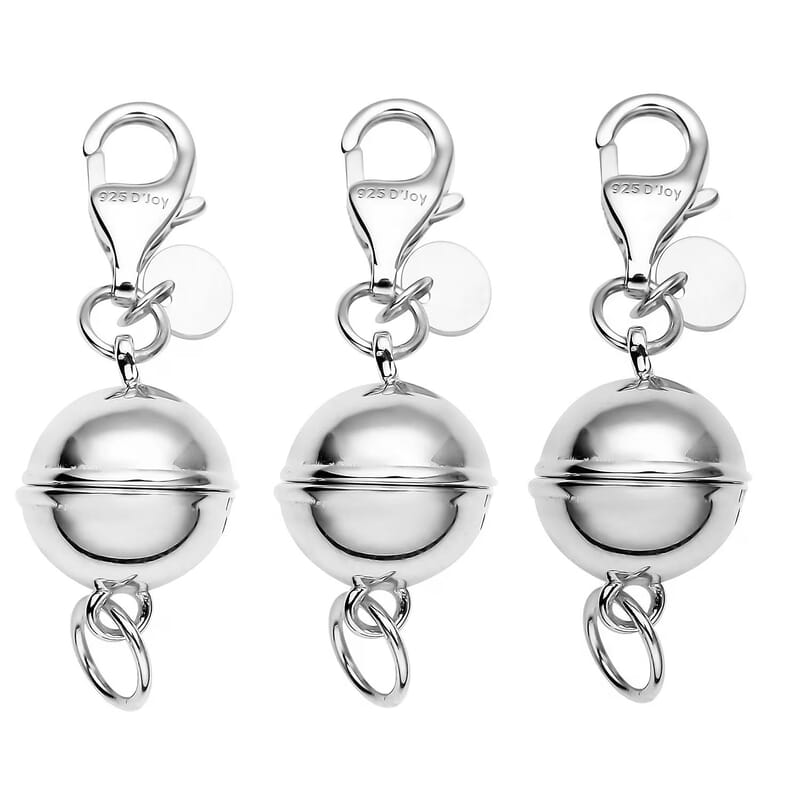 Set of 3 Magnetic Lock with Lobster Clasp in Rhodium Over Sterling Silver 7.40 Grams