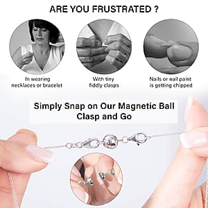 D'Joy Set of 3 Magnetic Lock (Round) with Lobster Clasp in Rhodium Over Sterling Silver 7.40 Grams