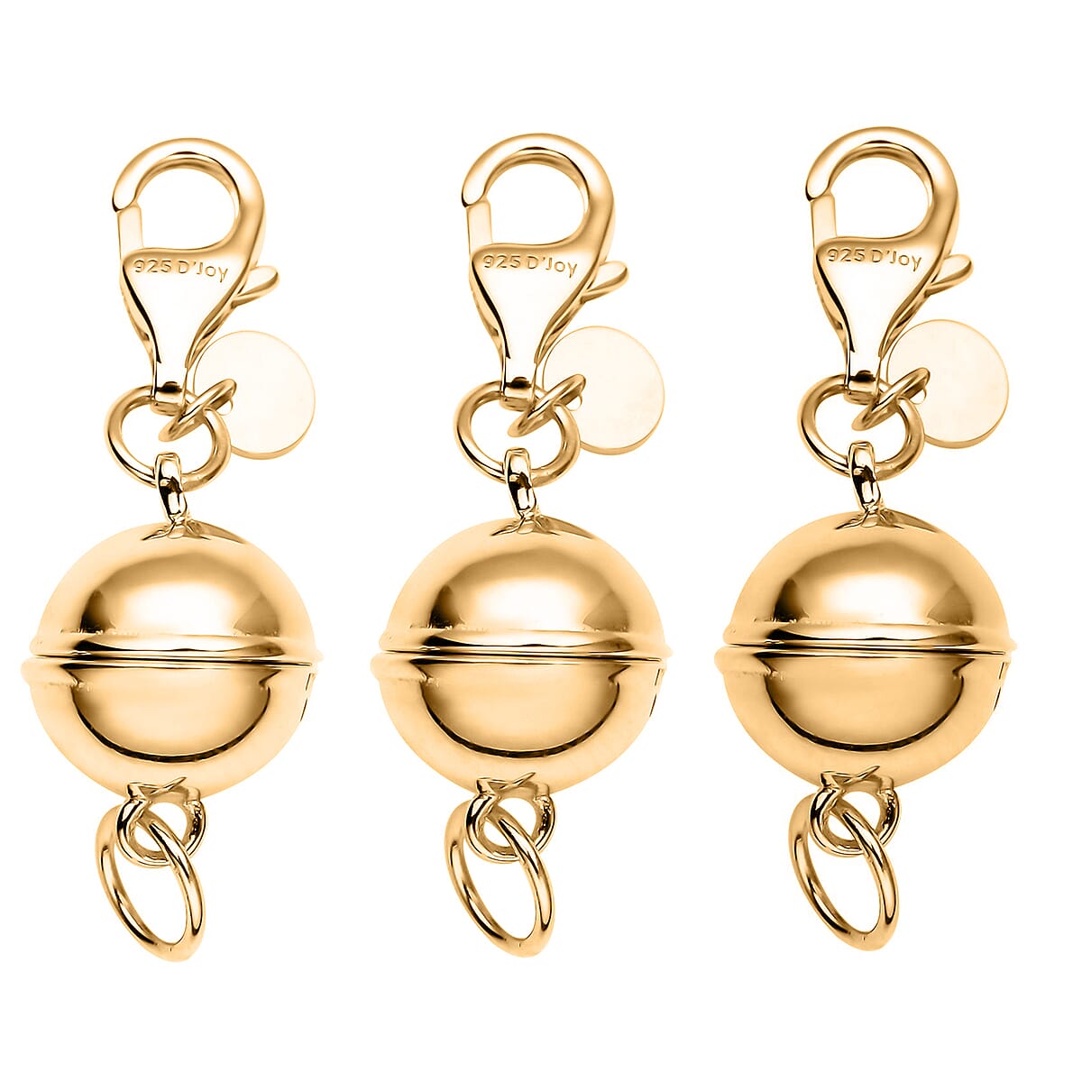D'Joy Set of Three, 9mm Round Magnetic Lock with Lobster Clasp in 14K Yellow Gold Over Sterling Silver 7.40 Grams image number 0