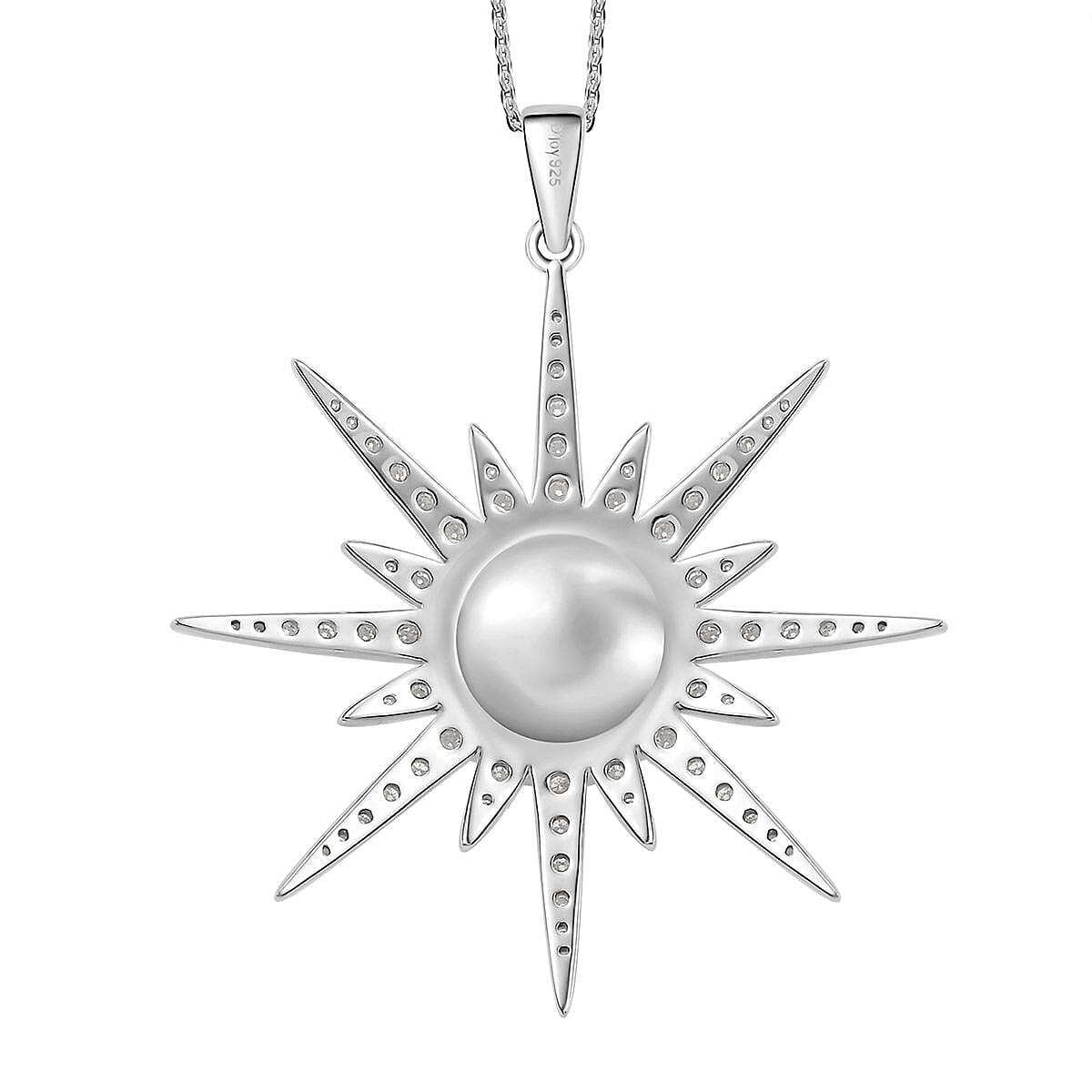 Freshwater Pearl and Moissanite 1.55 ctw Pendant Necklace 20 Inches in Platinum Over Sterling Silver 