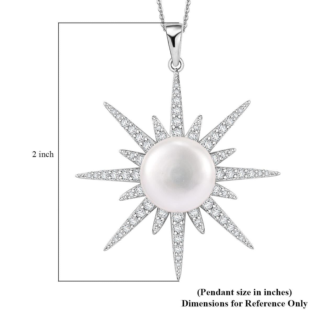 Freshwater Pearl and Moissanite 1.55 ctw Pendant Necklace 20 Inches in Platinum Over Sterling Silver 