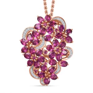 Orissa Rhodolite Garnet and White Zircon Pendant Necklace 20 Inches in Vermeil Rose Gold Over Sterling Silver 8.35 ctw