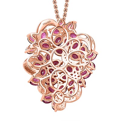 Orissa Rhodolite Garnet and White Zircon Pendant Necklace 20 Inches in Vermeil Rose Gold Over Sterling Silver 8.35 ctw