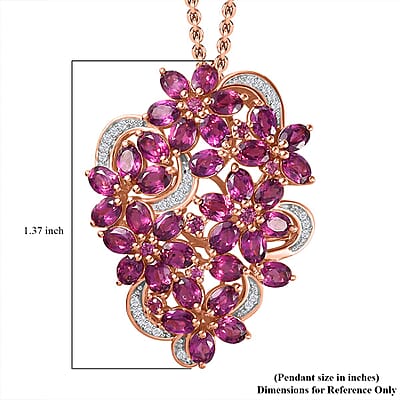 Orissa Rhodolite Garnet and White Zircon Pendant Necklace 20 Inches in Vermeil Rose Gold Over Sterling Silver 8.35 ctw