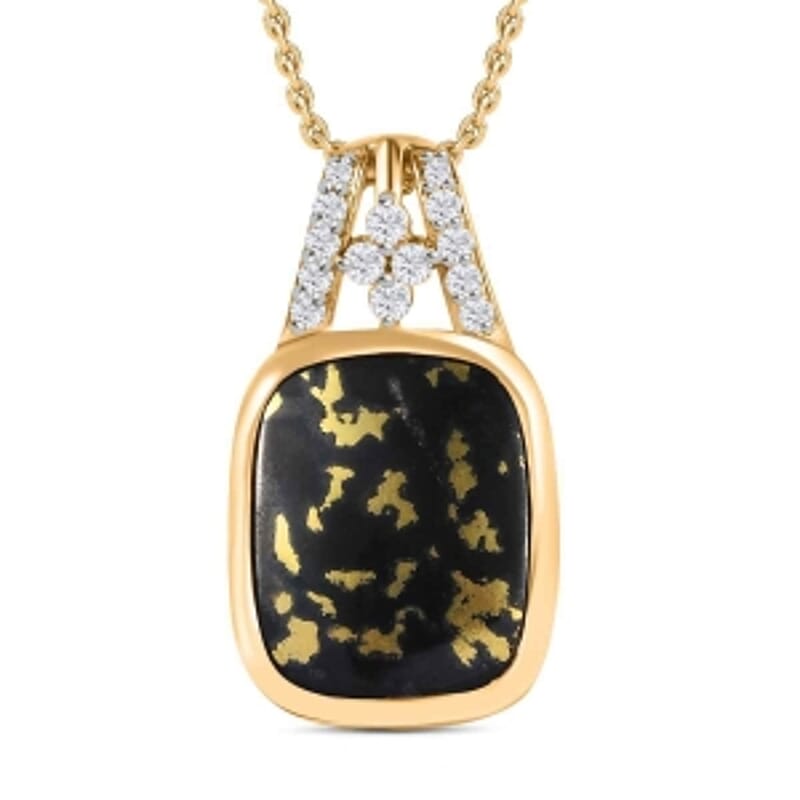 Goldenite and White Zircon Pendant 8.16 ctw Necklace in Vermeil YG Over Sterling Silver 18 Inches
