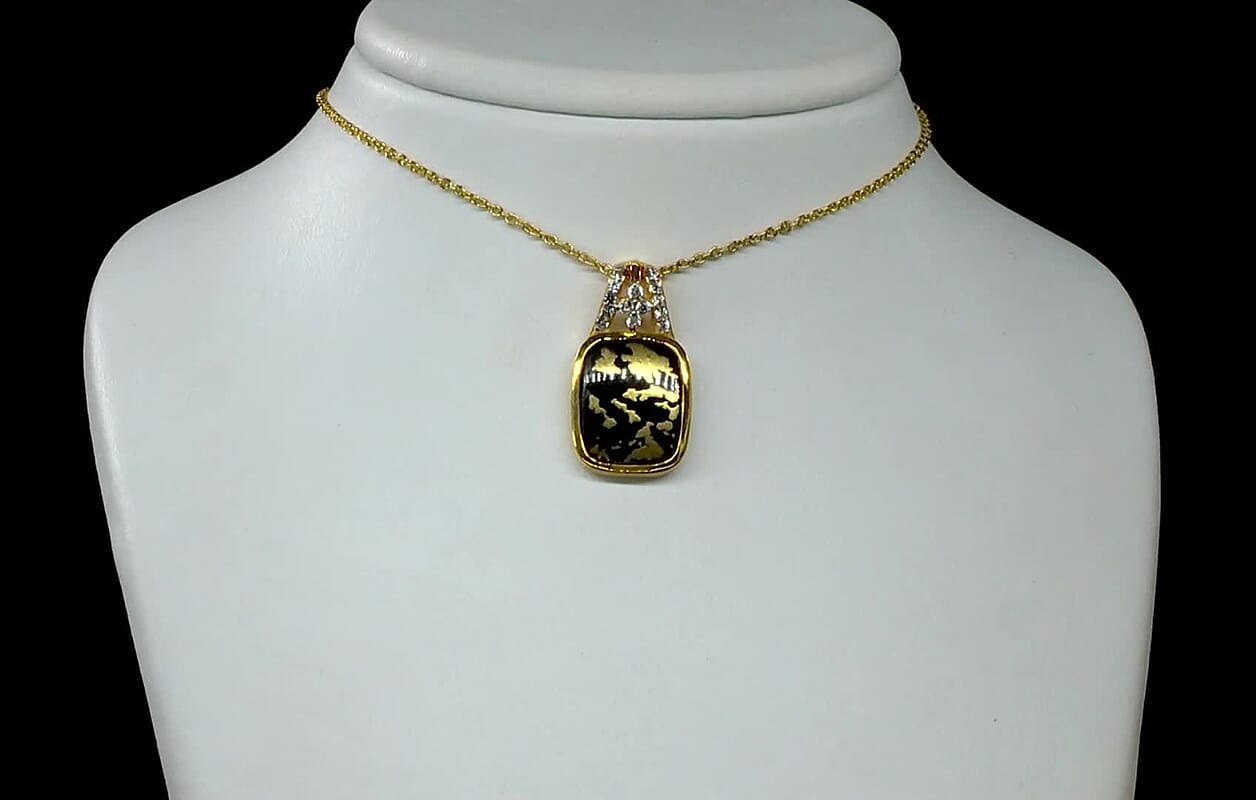 Goldenite and White Zircon Pendant 8.16 ctw Necklace in Vermeil YG Over Sterling Silver 18 Inches