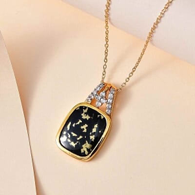 Goldenite and White Zircon Pendant 8.16 ctw Necklace in Vermeil YG Over Sterling Silver 18 Inches