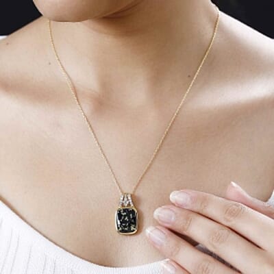 Goldenite and White Zircon Pendant 8.16 ctw Necklace in Vermeil YG Over Sterling Silver 18 Inches
