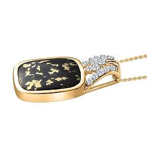Goldenite and White Zircon Pendant 8.16 ctw Necklace in Vermeil YG Over Sterling Silver 18 Inches