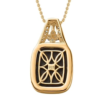 Goldenite and White Zircon Pendant 8.16 ctw Necklace in Vermeil YG Over Sterling Silver 18 Inches