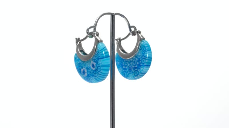 Set of 3 Blue, Green and Multi Color Murano Style Basket Earrings in Stainless Steel (Del. In 10-12 Days)