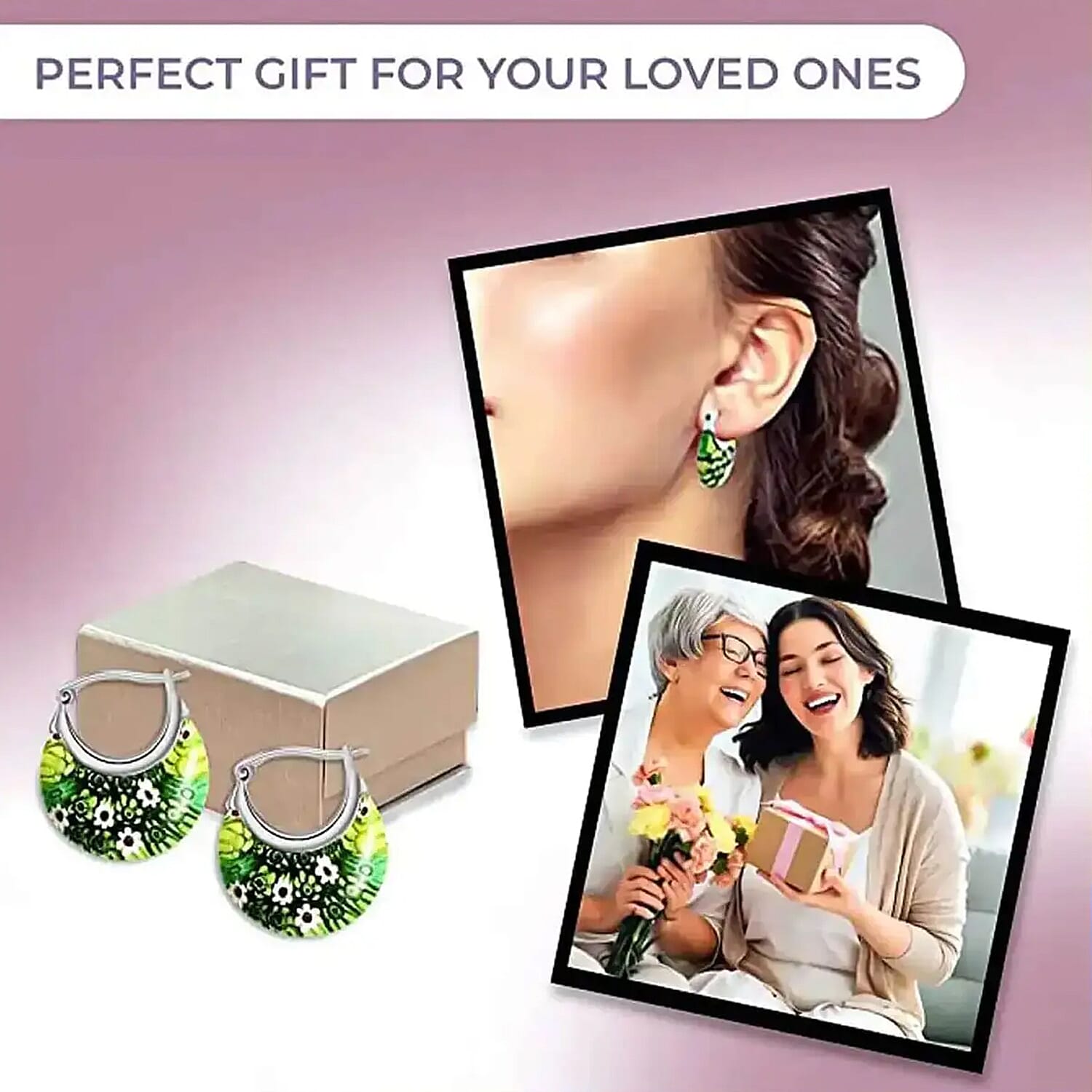 Set of 3 Blue, Green and Multi Color Murano Style Basket Earrings in Stainless Steel (Del. In 10-12 Days)