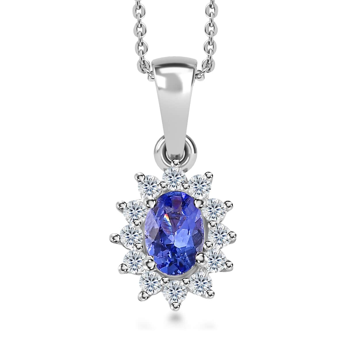 Tanzanite and White Zircon Sunburst Pendant in Platinum Over Sterling Silver with Stainless Steel Necklace 20 Inches 0.85 ctw image number 0